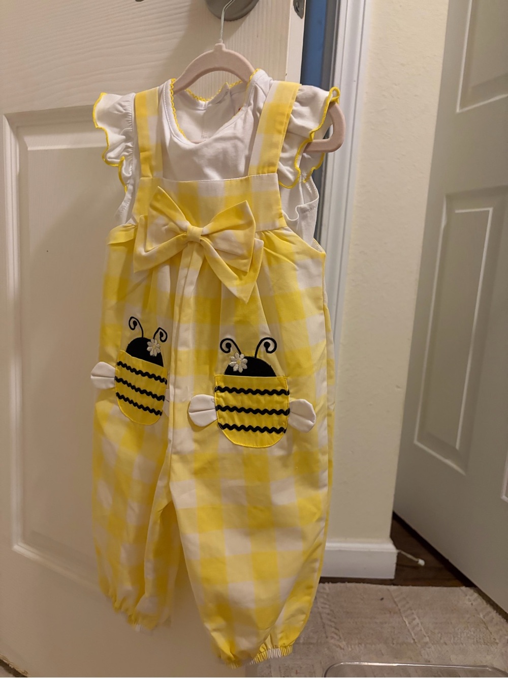 Yellow Gingham Bee Baby Jumper